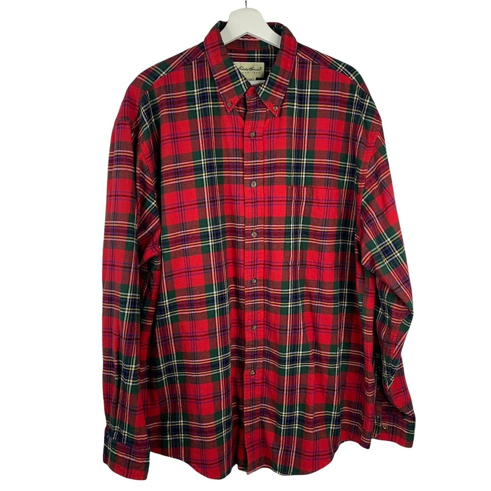 Vtg Eddie Bauer Sz L Flannel Shirt Classic Red Plaid Long Sleeve Button Up Men's - Picture 2 of 11